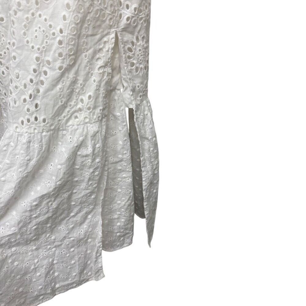 Rays for days Clarissa dress white smocked eyelet open slit midi dress size med - Picture 3 of 5
